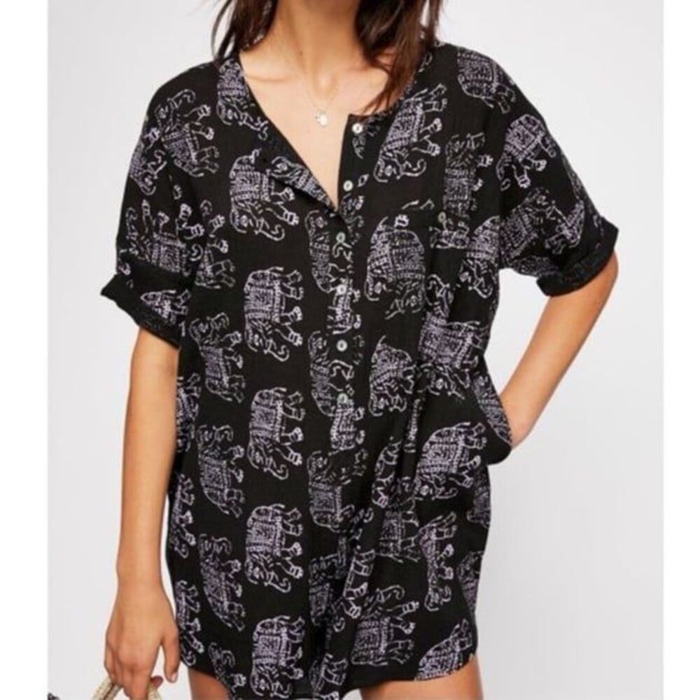 Intimately Free People Wear Me Daily Black Elephant Print Shorts Romper Small